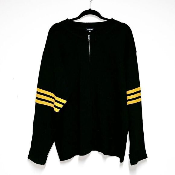 J Peterman Mens Varsity Black Gold Full Zip 100% Cotton Cardigan Sz XL - Picture 1 of 4